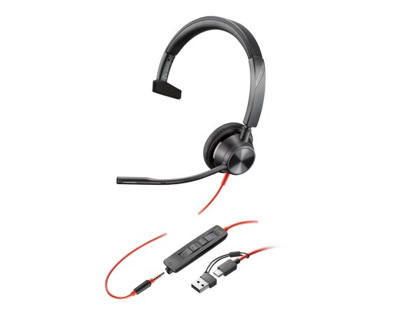 HP Poly Blackwire 3315 - Blackwire 3300 series - Headset On-Ear - kabelgebunden - 3,5 mm Stecker - USB-C - Schwarz - UC-zertifiziert - Zertifiziert für Microsoft Teams