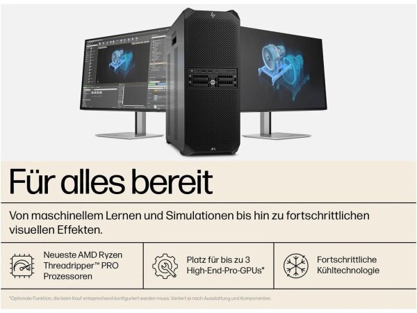 HP Z6 G5A, AMD Ryzen Threadripper PRO 7945WX, 64 GB DDR5, 2TB HP Z Turbo Drive M.2 SSD, RTX 2000 Ada, 16 GB GDDR6 dediziert, Win11 Pro, Schwarz, 5 Jahre Vor‑Ort Service