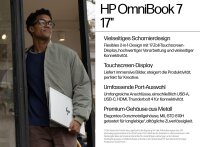 HP OmniBook 7 NGAI 17-dc0789nz Notebook, Renew, Intel Ultra 7 258V, 32 GB LPDDR5, 2TB SSD, 17.3" FHD 1920x1080 Touchscreen 400 nits, RTX4050, 6 GB dediziert, Win11 Home, Silber, 1 Jahr Bring‑In Garantie
